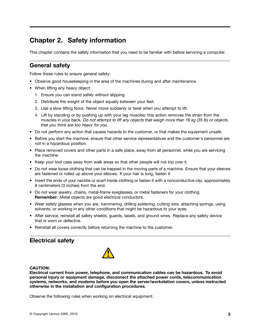 Lenovo 6396, 6395, 6394, 6393, 6397 manual Safety information, General safety, Electrical safety 