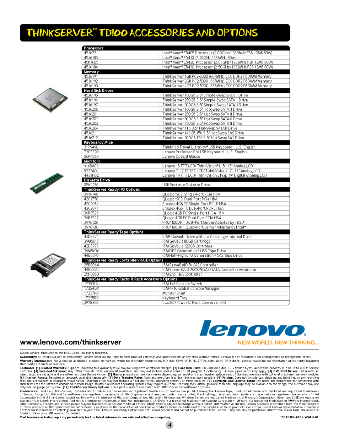 Lenovo 6429-16x, 6429-14x, 6399-14x, 6429-15x, 6399-13x manual ThinkServer TD100 accessories and options 