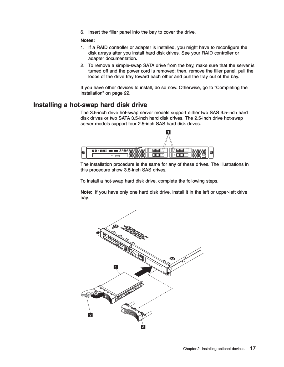 Lenovo 6435, 6438, 6437, 6436 manual Installing a hot-swaphard disk drive, Notes 