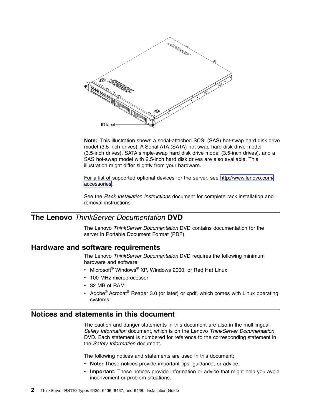 Lenovo 6438, 6437, 6436, 6435 manual Hardware and software requirements, Notices and statements in this document 