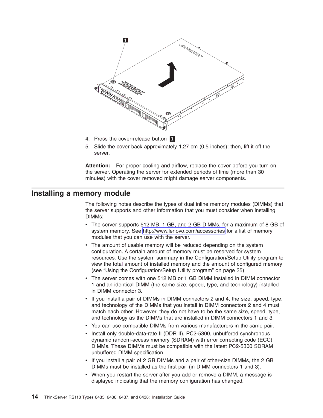 Lenovo 6438, 6437, 6436, 6435 manual Installing a memory module 