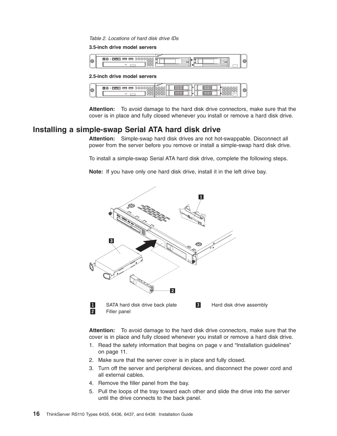 Lenovo 6436, 6438, 6437, 6435 manual Installing a simple-swap Serial ATA hard disk drive 