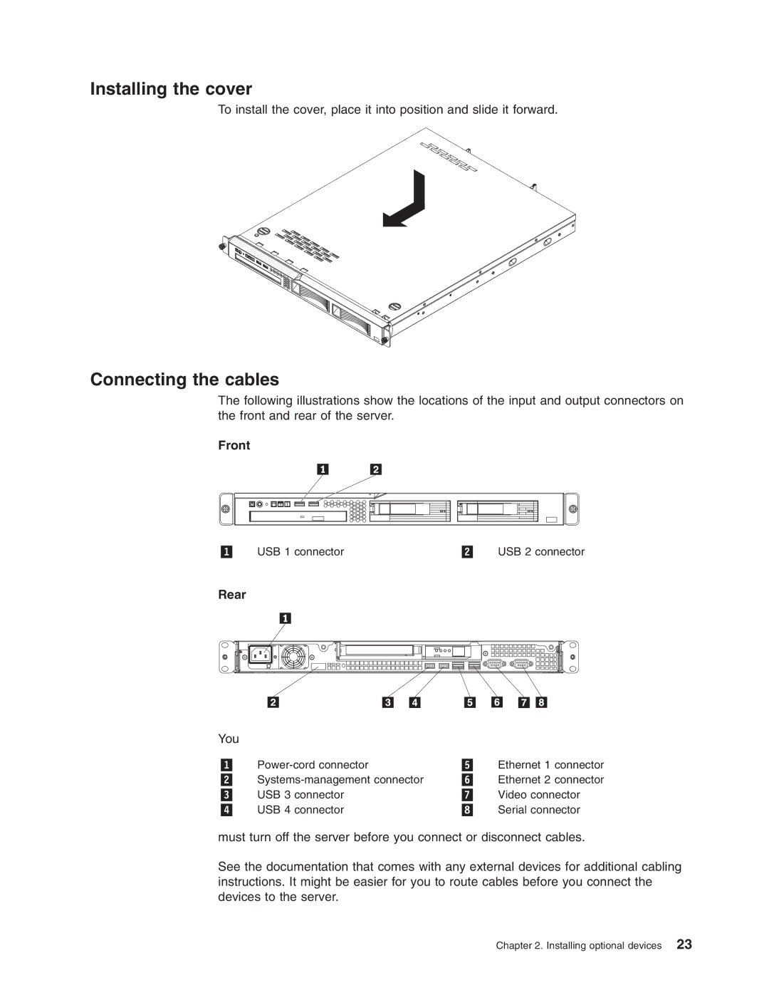 Lenovo 6437, 6438, 6436, 6435 manual Installing the cover, Connecting the cables 