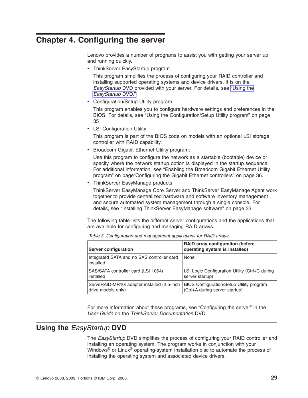 Lenovo 6435, 6438, 6437, 6436 manual Configuring the server, Using the EasyStartup DVD 