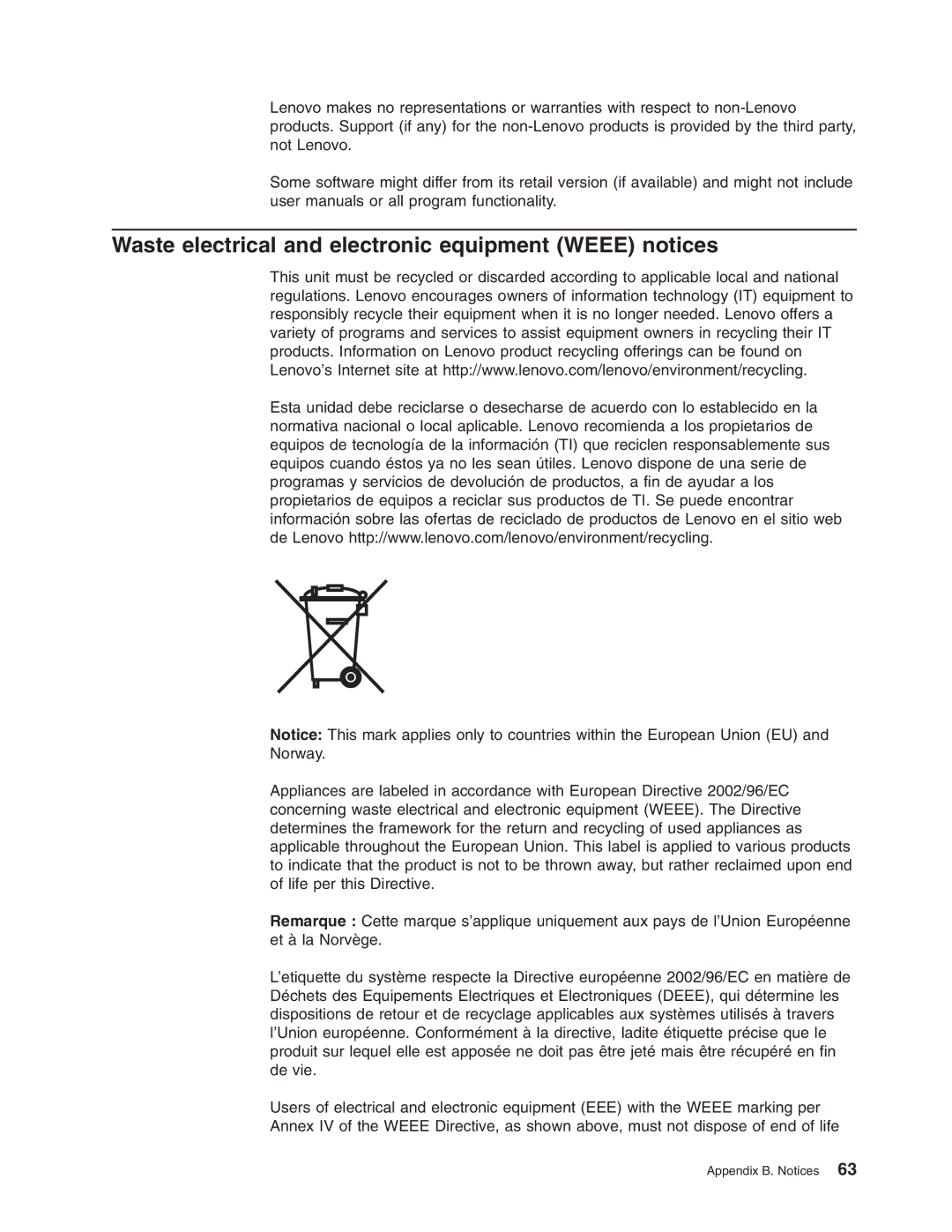 Lenovo 6437, 6438, 6436, 6435 manual Waste electrical and electronic equipment Weee notices 