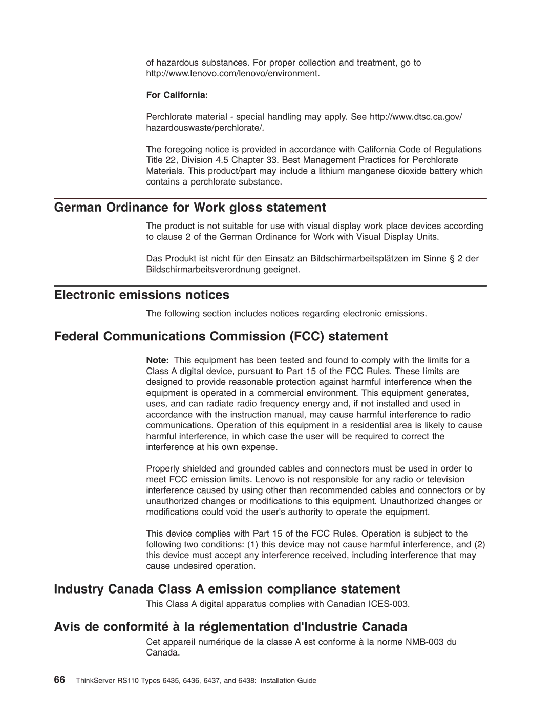 Lenovo 6438, 6437, 6436, 6435 manual German Ordinance for Work gloss statement, Electronic emissions notices 