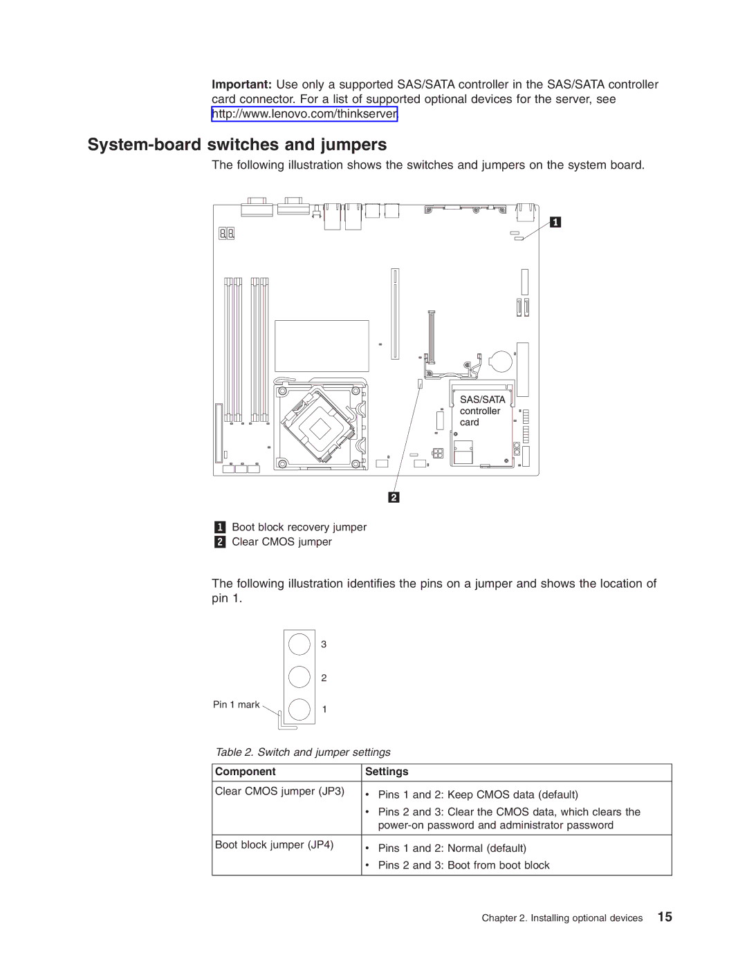 Lenovo 6437, 6438, 6436, 6435 manual System-board switches and jumpers, Component Settings 