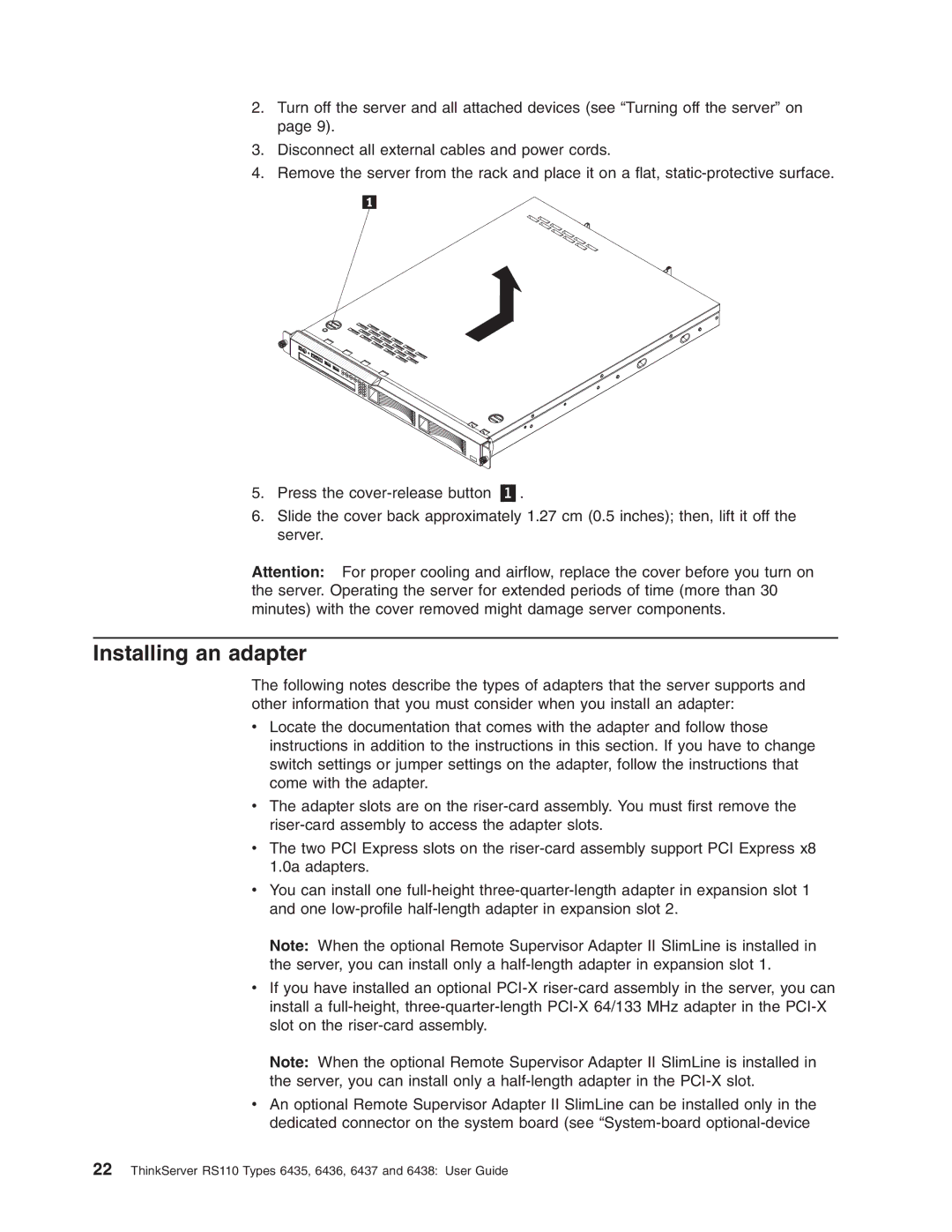 Lenovo 6438, 6437, 6436, 6435 manual Installing an adapter 