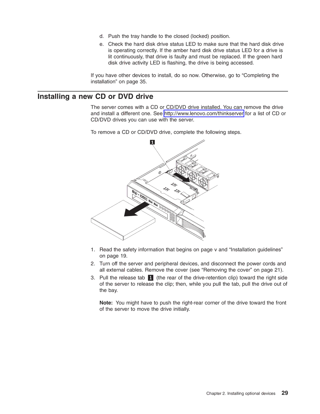 Lenovo 6435, 6438, 6437, 6436 manual Installing a new CD or DVD drive 