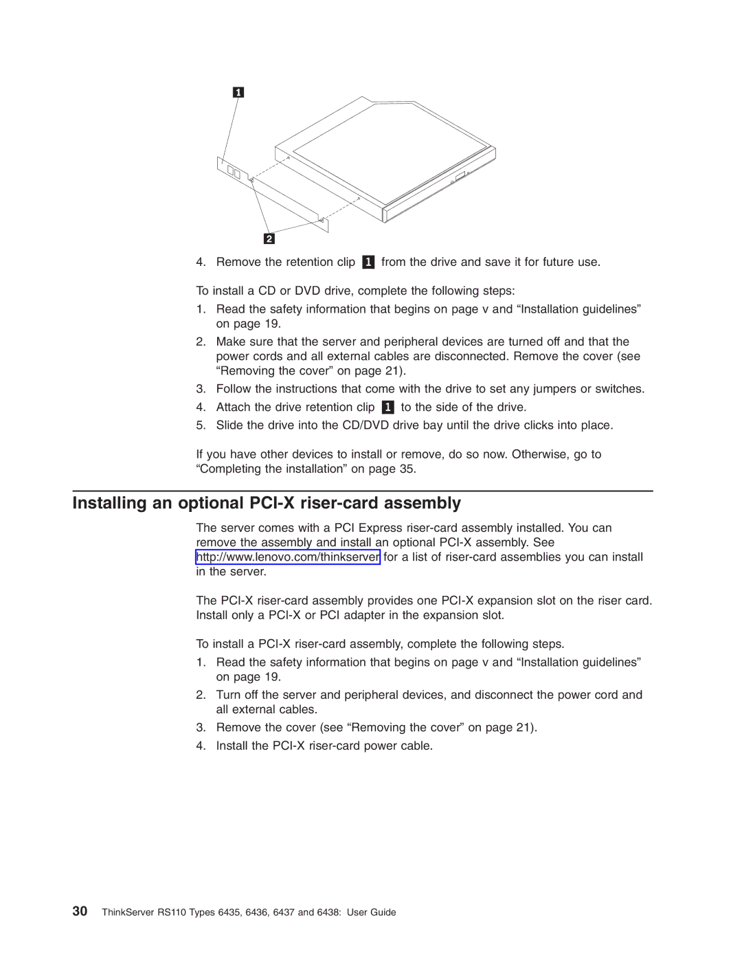 Lenovo 6438, 6437, 6436, 6435 manual Installing an optional PCI-X riser-card assembly 