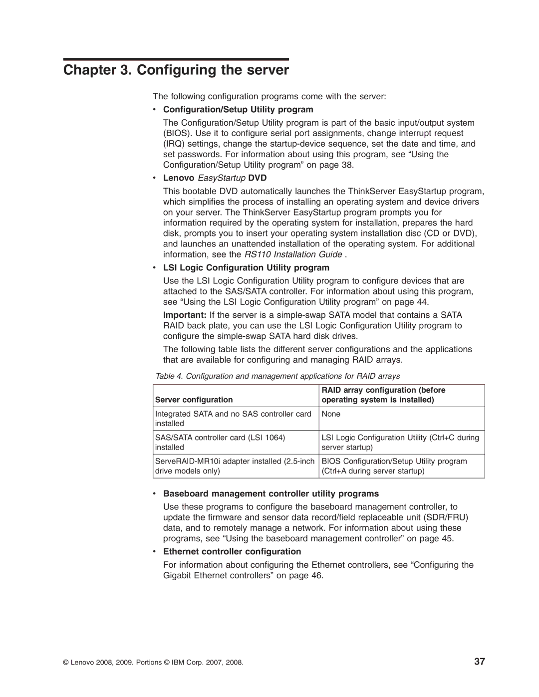 Lenovo 6435, 6438, 6437, 6436 manual Configuration/Setup Utility program, LSI Logic Configuration Utility program 