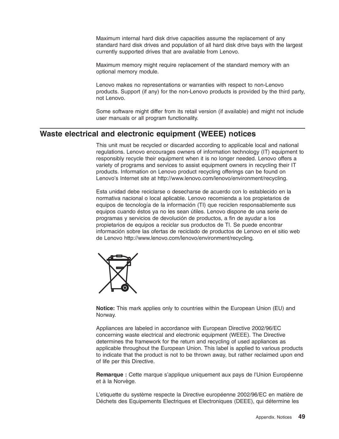 Lenovo 6435, 6438, 6437, 6436 manual Waste electrical and electronic equipment Weee notices 