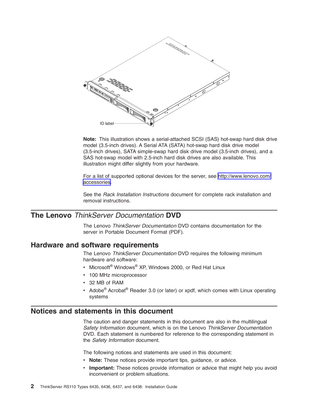 Lenovo 6438, 6437, 6436, 6435 manual Hardware and software requirements 