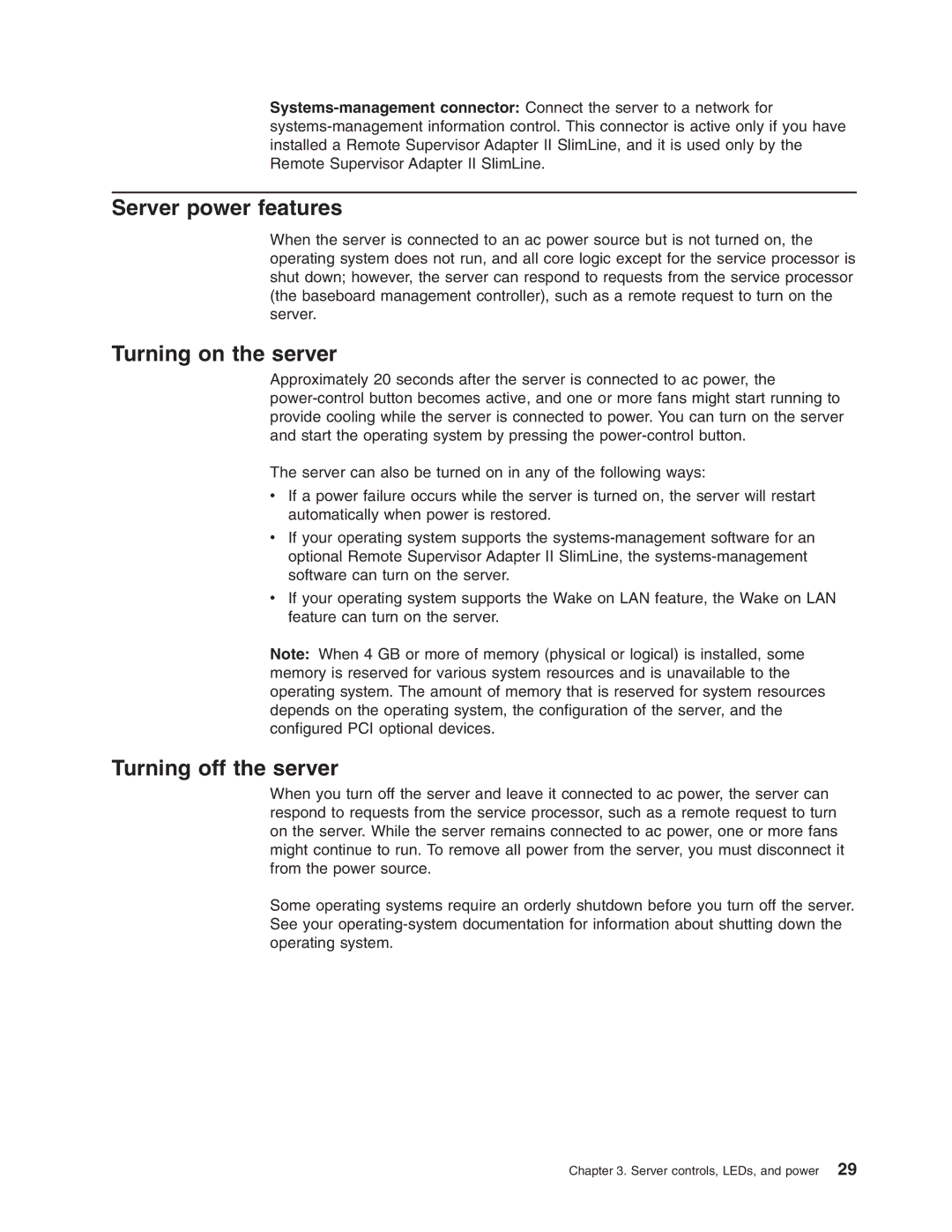 Lenovo 6435, 6438, 6437, 6436 manual Server power features, Turning on the server, Turning off the server 