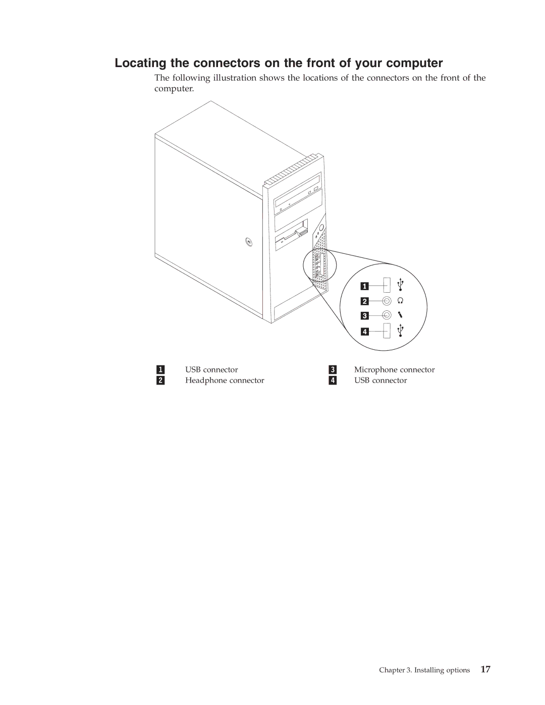 Lenovo 9383, 6490, 9635, 9637, 9277, 9269, 9631, 9283, 9287, 9265, 9379, 9648 Locating the connectors on the front of your computer 