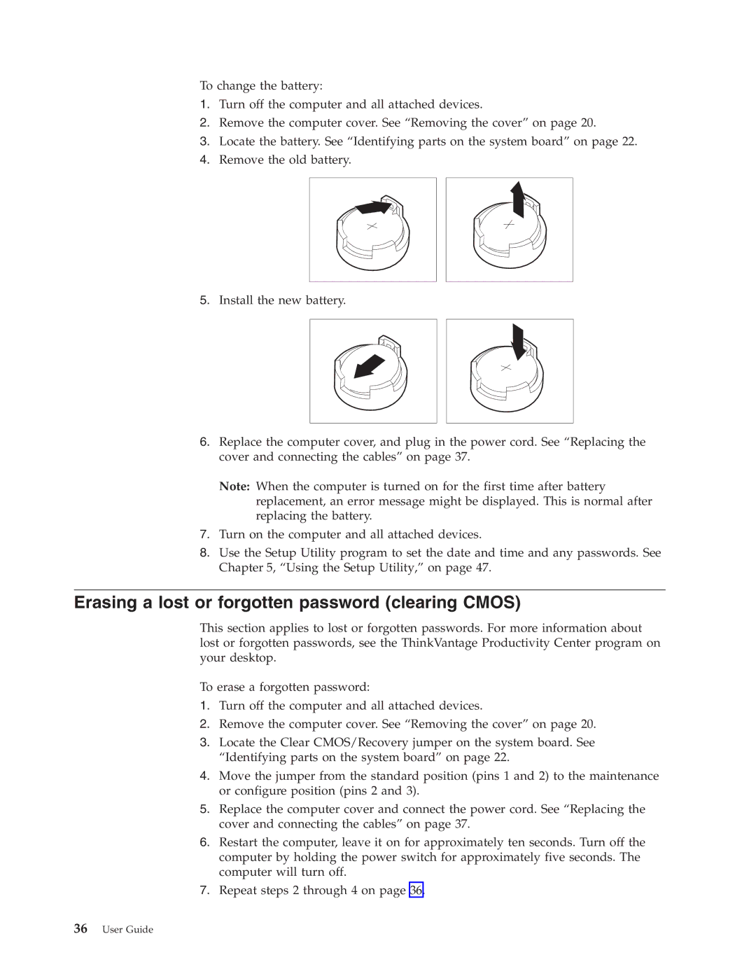 Lenovo 6490, 9635, 9637, 9277, 9269, 9631, 9283, 9287, 9265, 9383, 9379, 9648 Erasing a lost or forgotten password clearing Cmos 