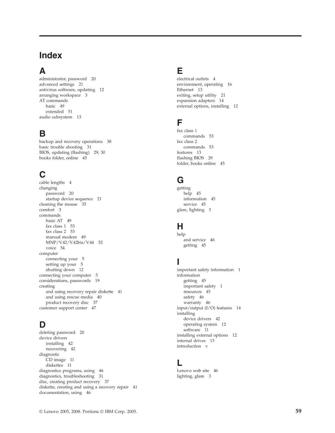 Lenovo 6483, 6493, 6449, 6439, 6427, 6423 manual Index 