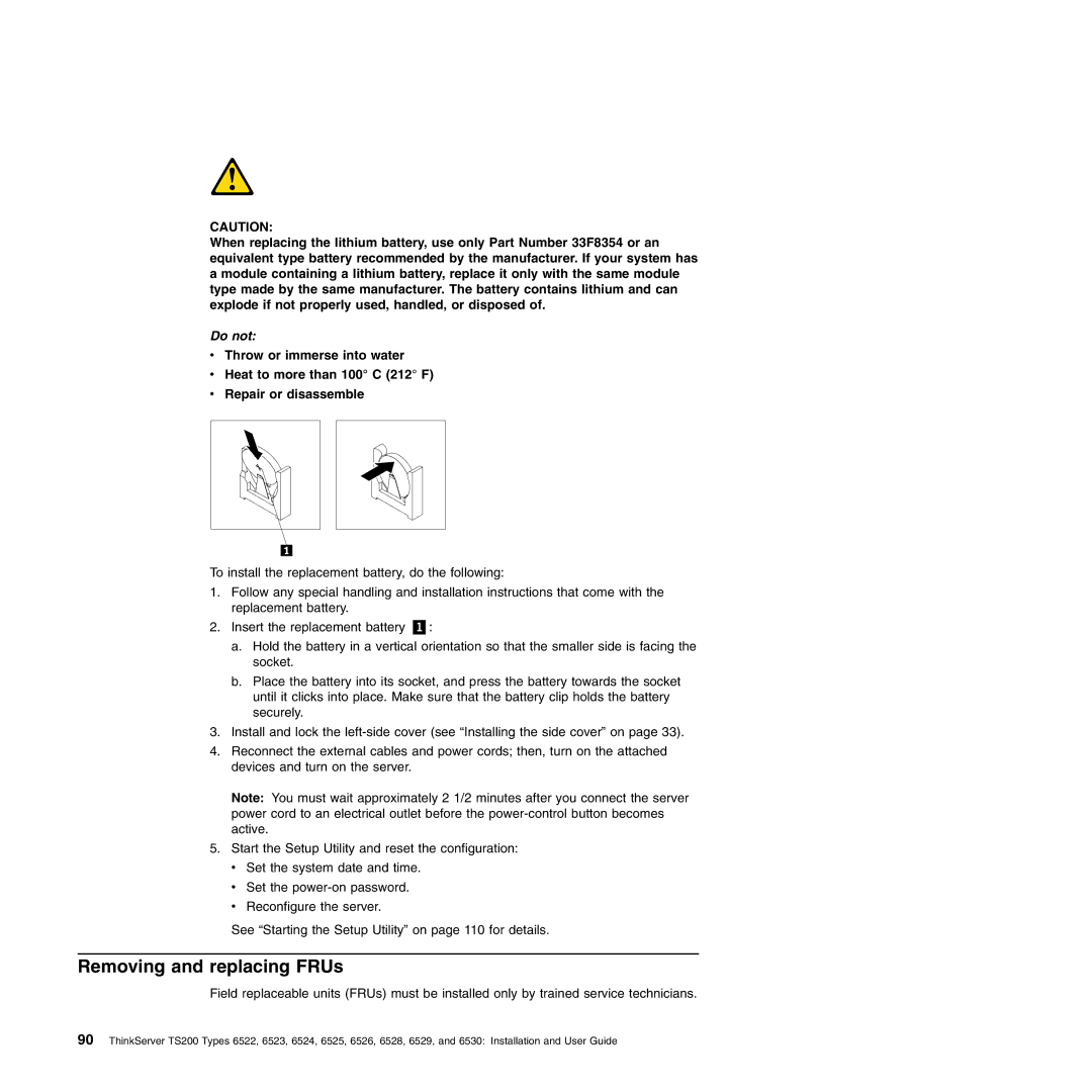 Lenovo 6530, 6523, 6524, 6525, 6522, 6526, 6528, 6529 manual Removing and replacing FRUs, Do not 