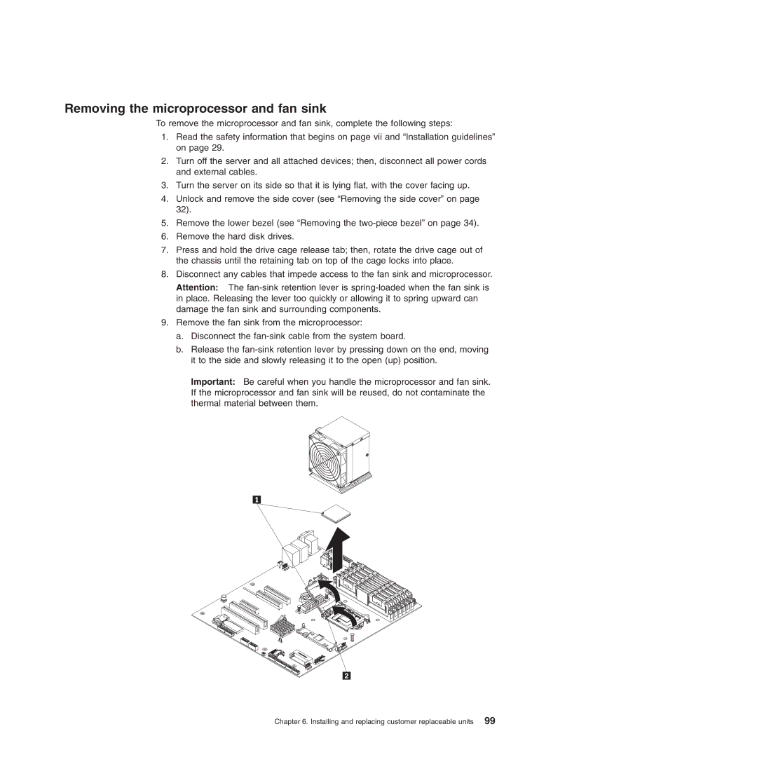 Lenovo 6525, 6523, 6524, 6530, 6522, 6526, 6528, 6529 manual Removing the microprocessor and fan sink 