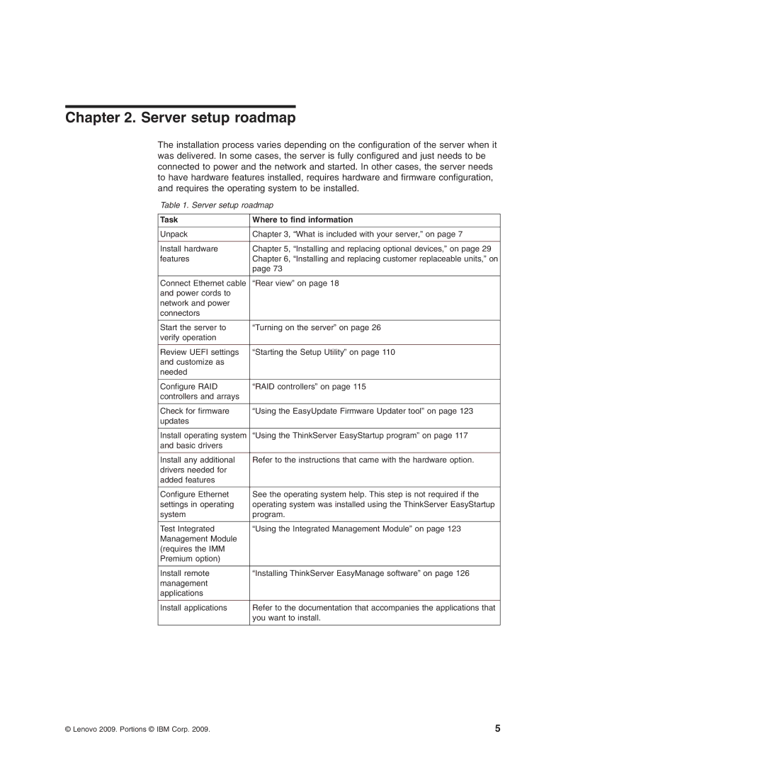 Lenovo 6526, 6523, 6524, 6530, 6525, 6522, 6528, 6529 manual Server setup roadmap, Task Where to find information 