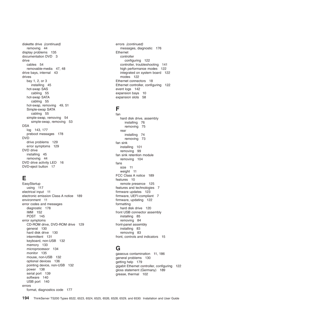 Lenovo 6530, 6523, 6524, 6525, 6522, 6526, 6528, 6529 manual Errors 