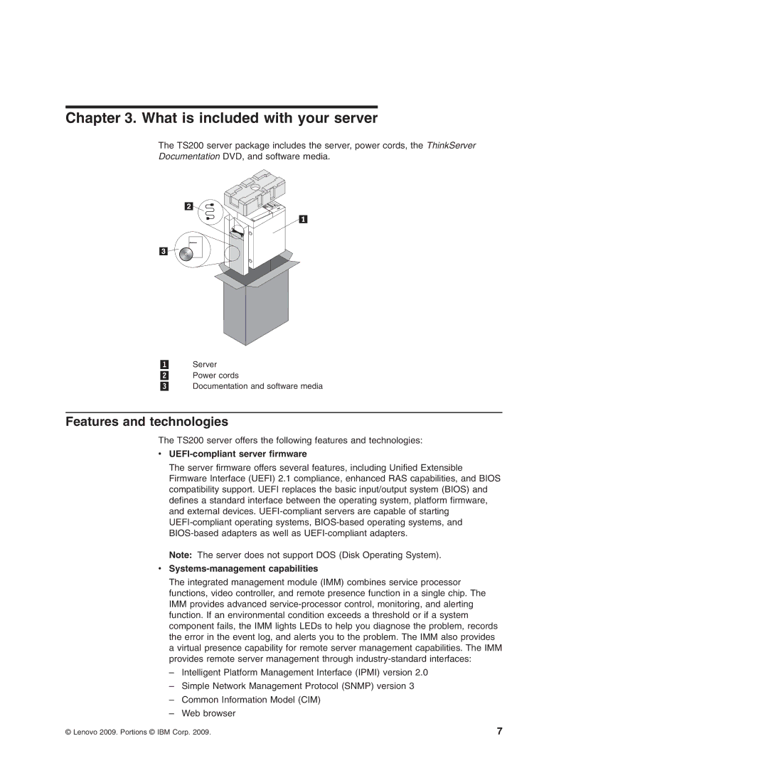 Lenovo 6529, 6523, 6524, 6530 What is included with your server, Features and technologies, UEFI-compliant server firmware 