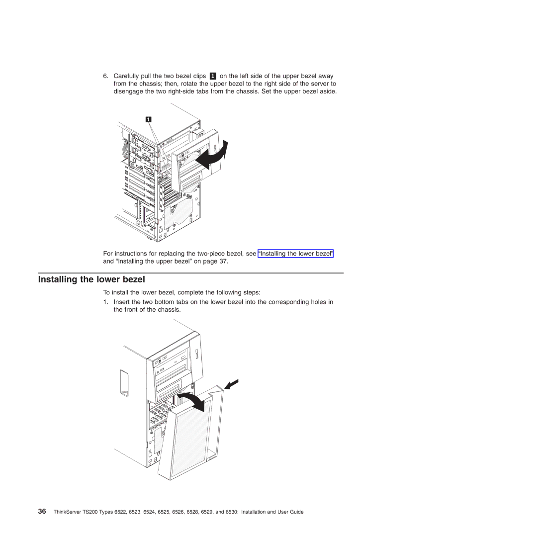 Lenovo 6522, 6523, 6524, 6530, 6525, 6526, 6528, 6529 manual Installing the lower bezel 