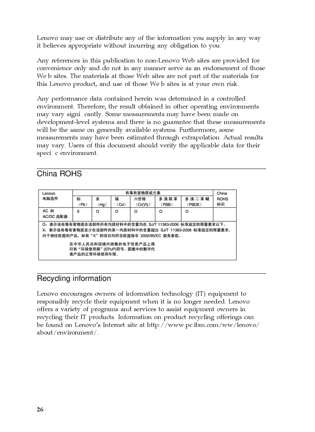 Lenovo 65W, 0C19868 manual China Rohs Recycling information 