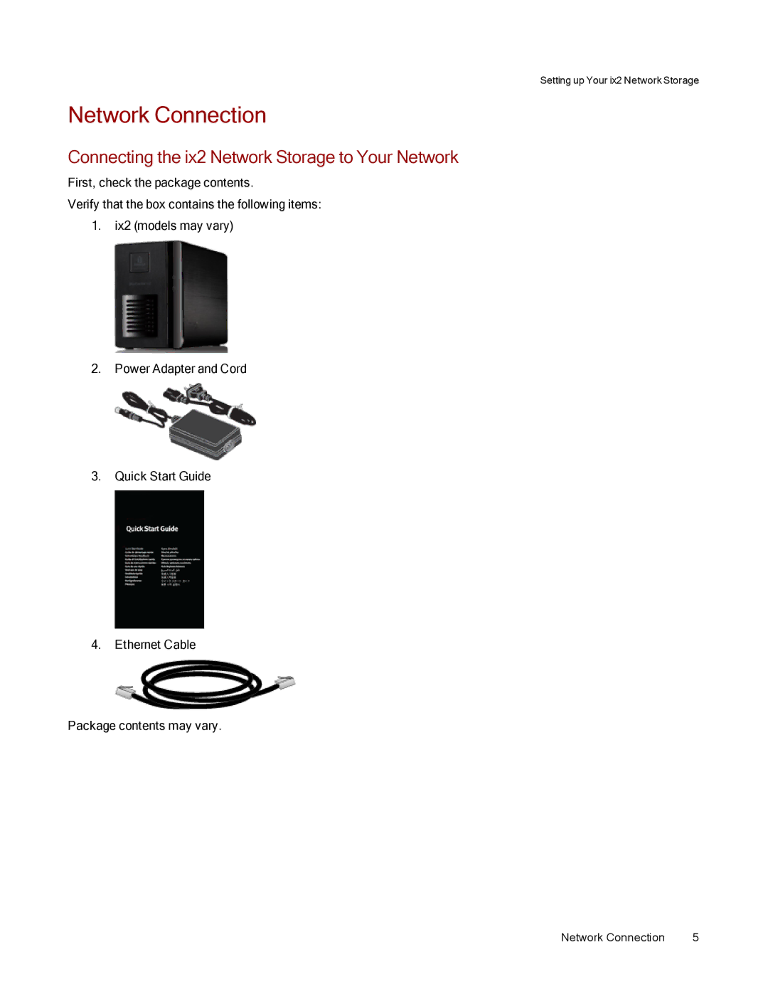 Lenovo 70A69003NA, 70A69001NA, 70A69000NA manual Network Connection, Connecting the ix2 Network Storage to Your Network 