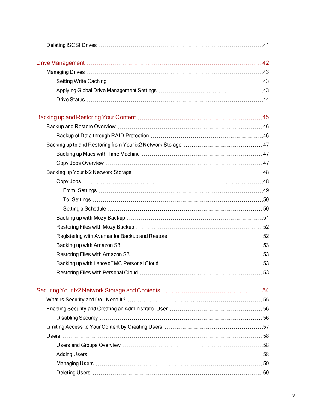 Lenovo 70A69000NA Drive Management, Backing up and Restoring Your Content, Securing Your ix2 Network Storage and Contents 