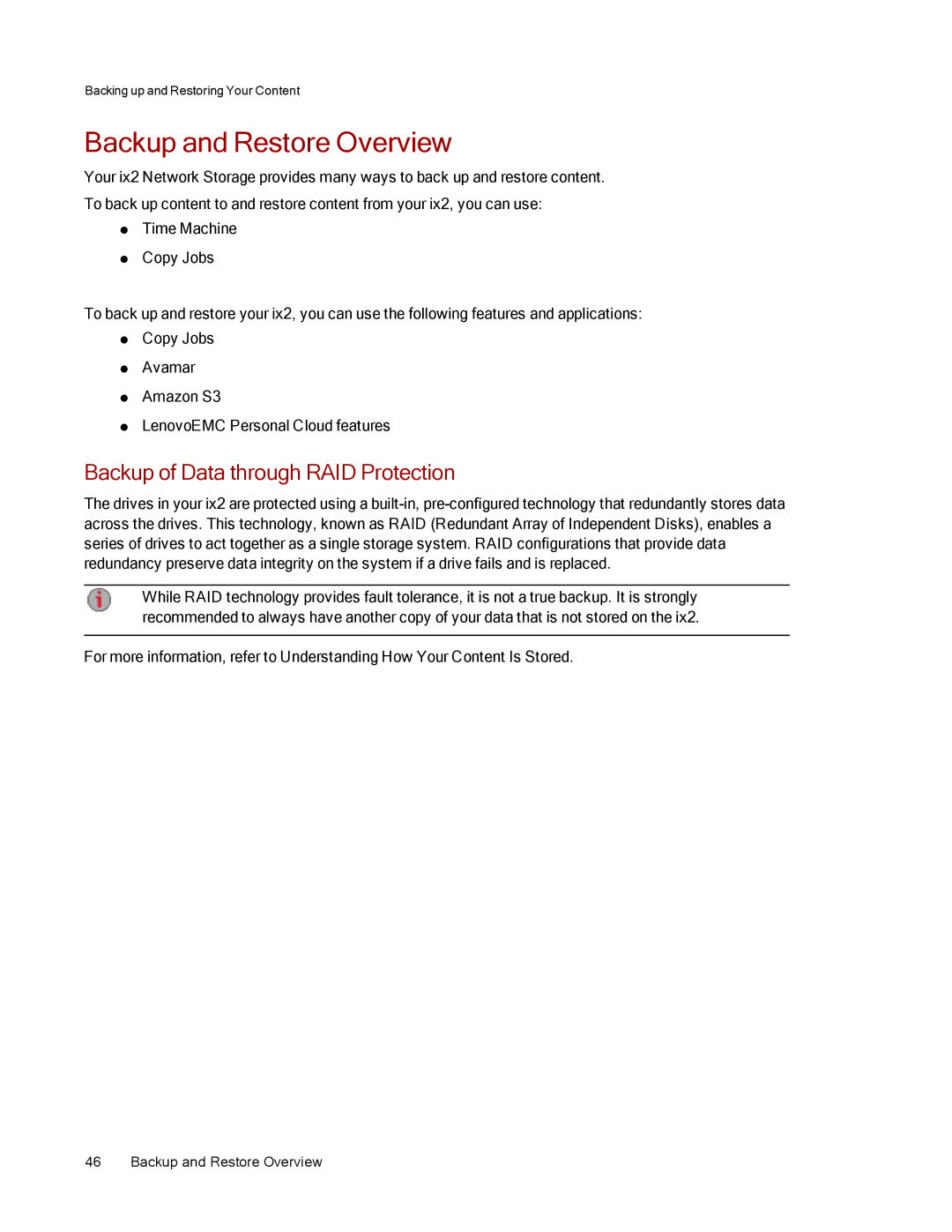 Lenovo 70A69000NA, 70A69003NA, 70A69001NA manual Backup and Restore Overview, Backup of Data through RAID Protection 