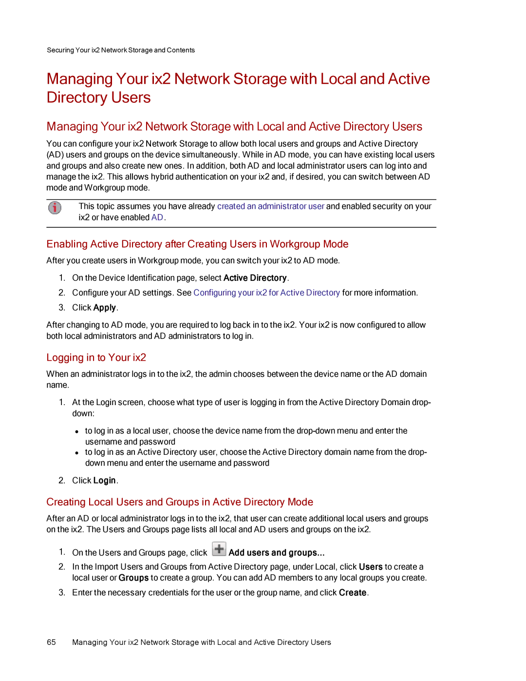 Lenovo 70A69003NA, 70A69001NA, 70A69000NA manual Logging in to Your, Creating Local Users and Groups in Active Directory Mode 