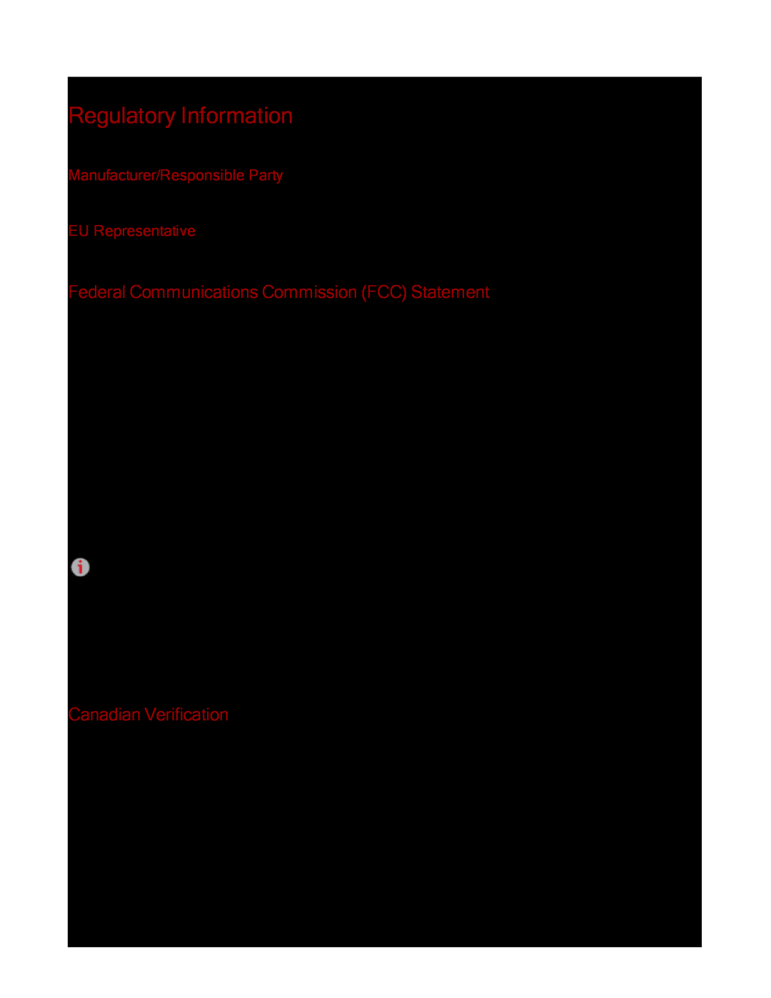 Lenovo 70B89003NA manual Regulatory Information, Federal Communications Commission FCC Statement, Canadian Verification 