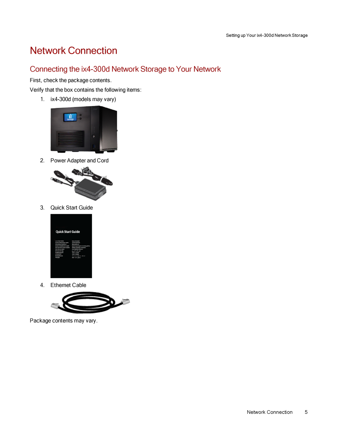 Lenovo 70B89003NA, 70B89001NA, 70B89000NA manual Network Connection, Connecting the ix4-300d Network Storage to Your Network 