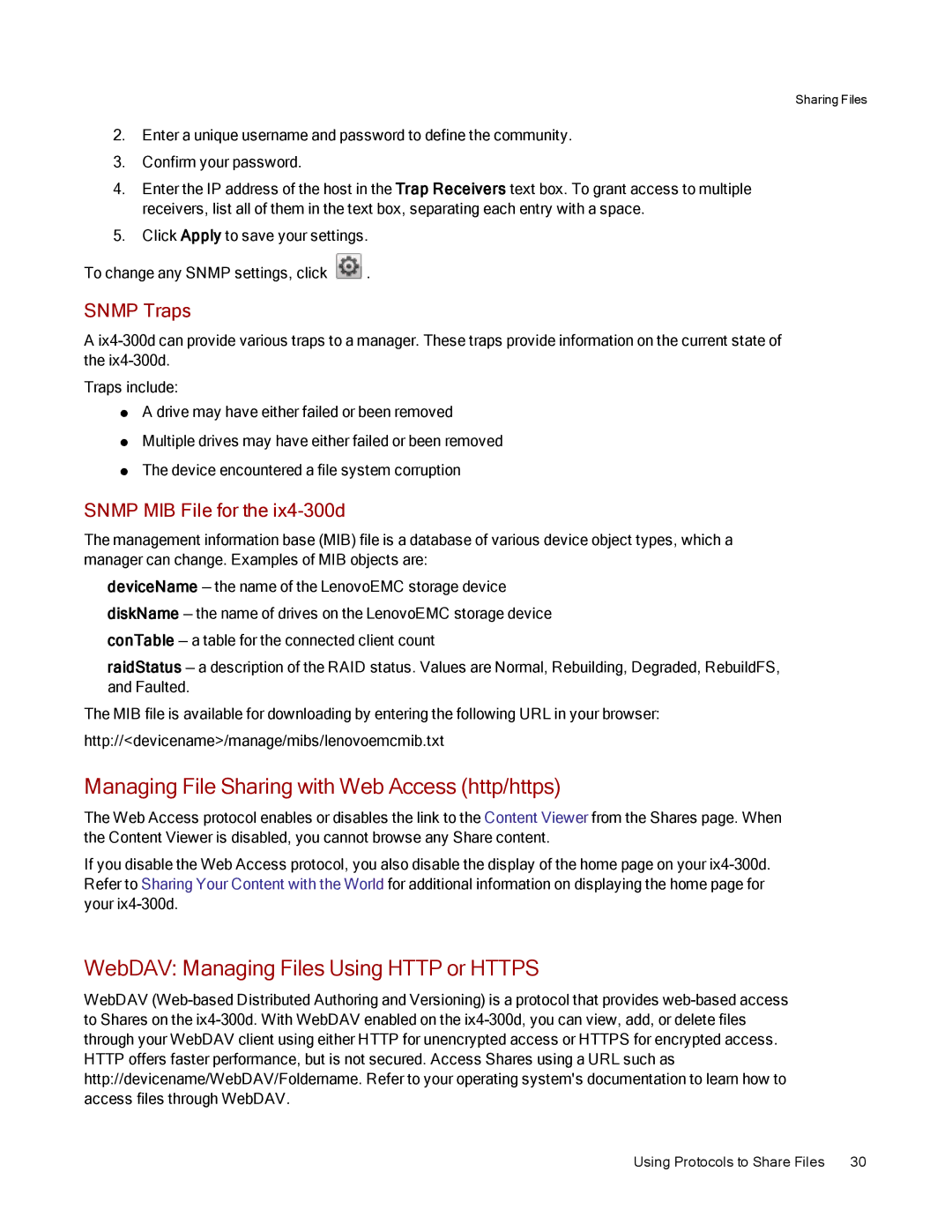 Lenovo 70B89001NA Managing File Sharing with Web Access http/https, WebDAV Managing Files Using Http or Https, Snmp Traps 