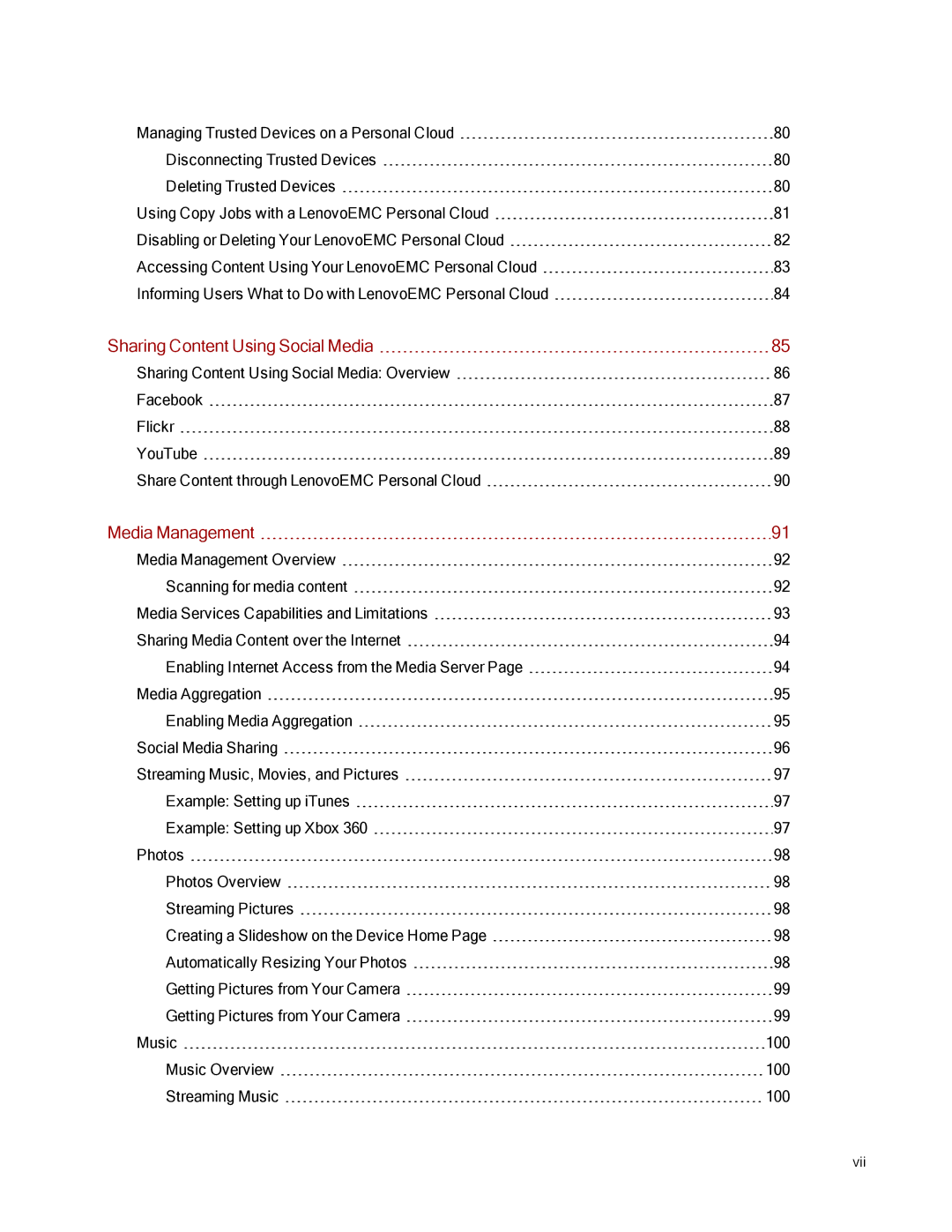 Lenovo 70B89001NA, 70B89003NA, 70B89000NA manual Sharing Content Using Social Media, Media Management 