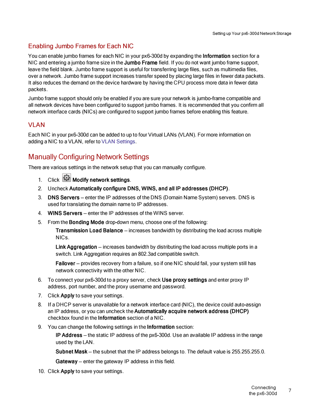 Lenovo 70BG9000NA manual Manually Configuring Network Settings, Enabling Jumbo Frames for Each NIC 