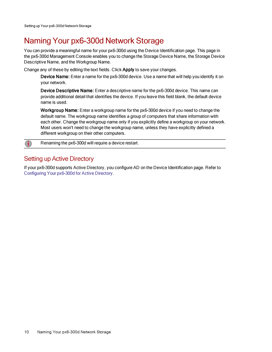 Lenovo 70BG9000NA manual Naming Your px6-300d Network Storage, Setting up Active Directory 