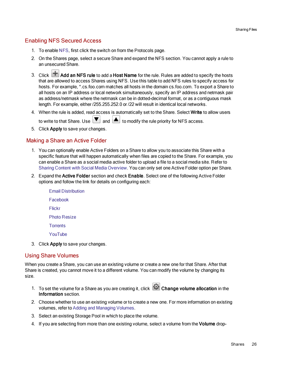 Lenovo 70BG9000NA manual Enabling NFS Secured Access, Making a Share an Active Folder, Using Share Volumes 