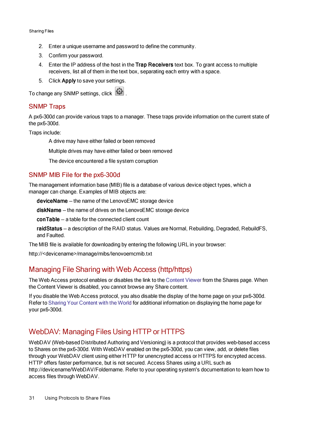 Lenovo 70BG9000NA Managing File Sharing with Web Access http/https, WebDAV Managing Files Using Http or Https, Snmp Traps 