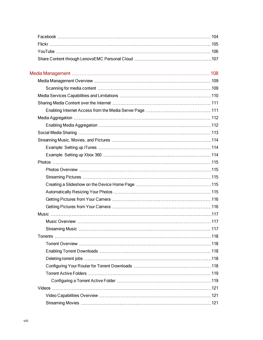 Lenovo 70BG9000NA manual Media Management 108 