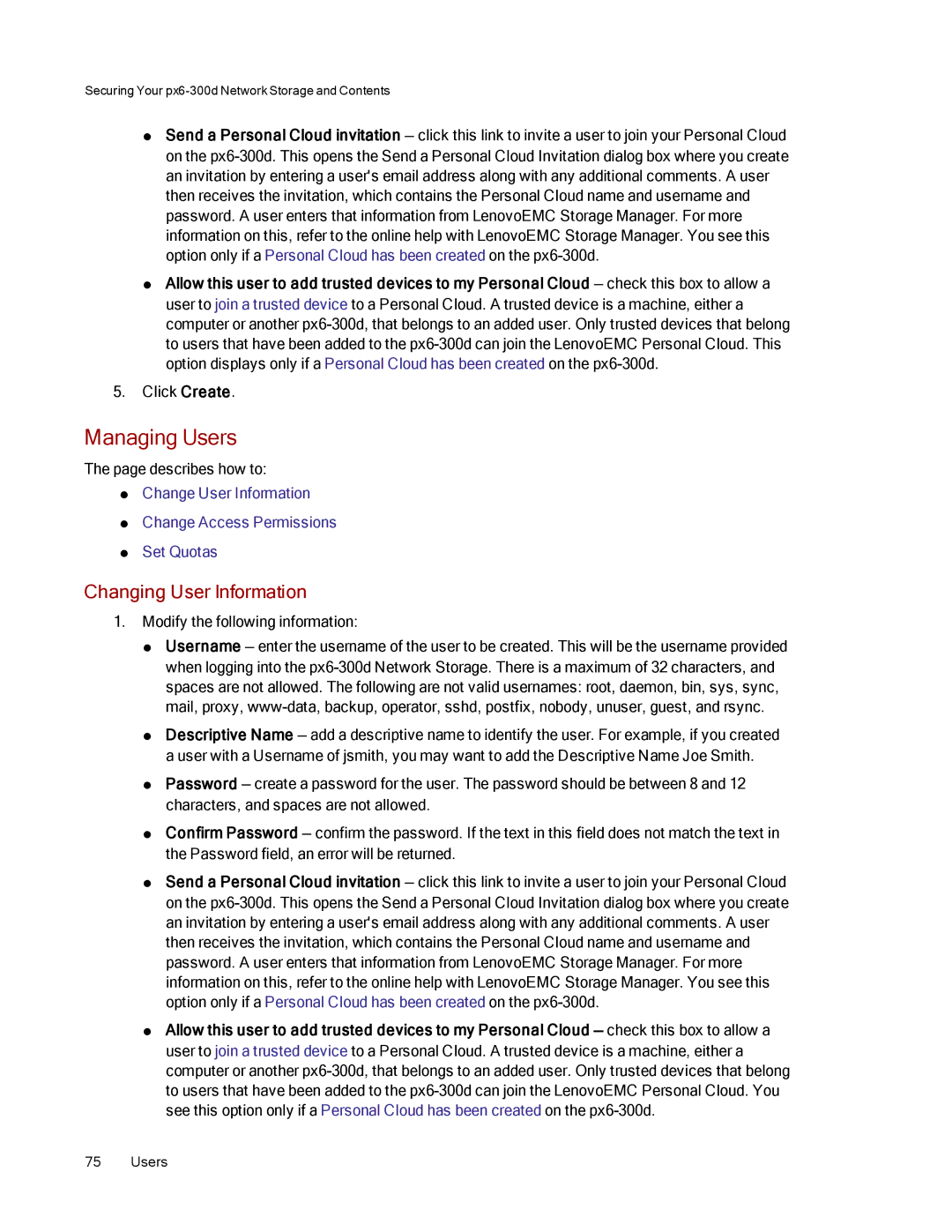 Lenovo 70BG9000NA manual Managing Users, Changing User Information 