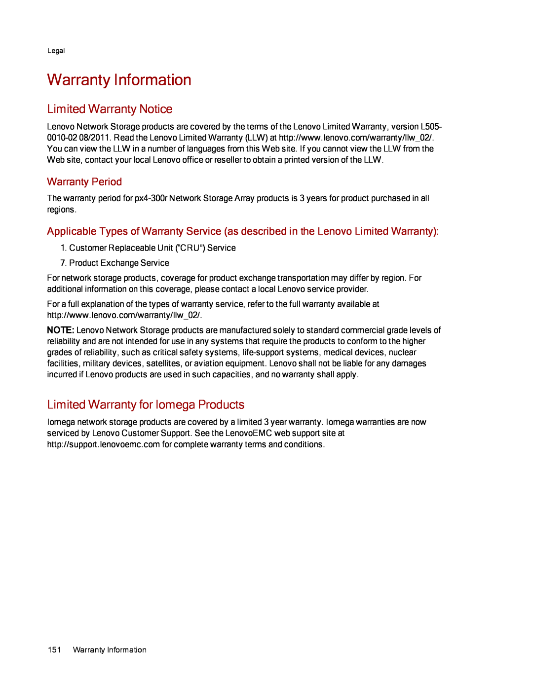 Lenovo 70BJ9005WW Warranty Information, Limited Warranty Notice, Limited Warranty for Iomega Products, Warranty Period 