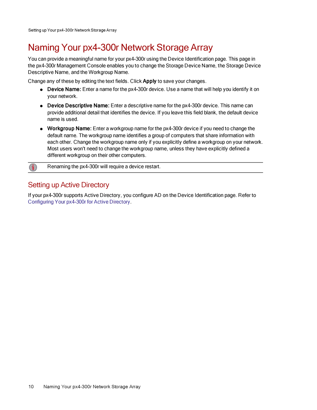Lenovo 70BJ9007WW, 70BJ9005WW manual Naming Your px4-300r Network Storage Array, Setting up Active Directory 