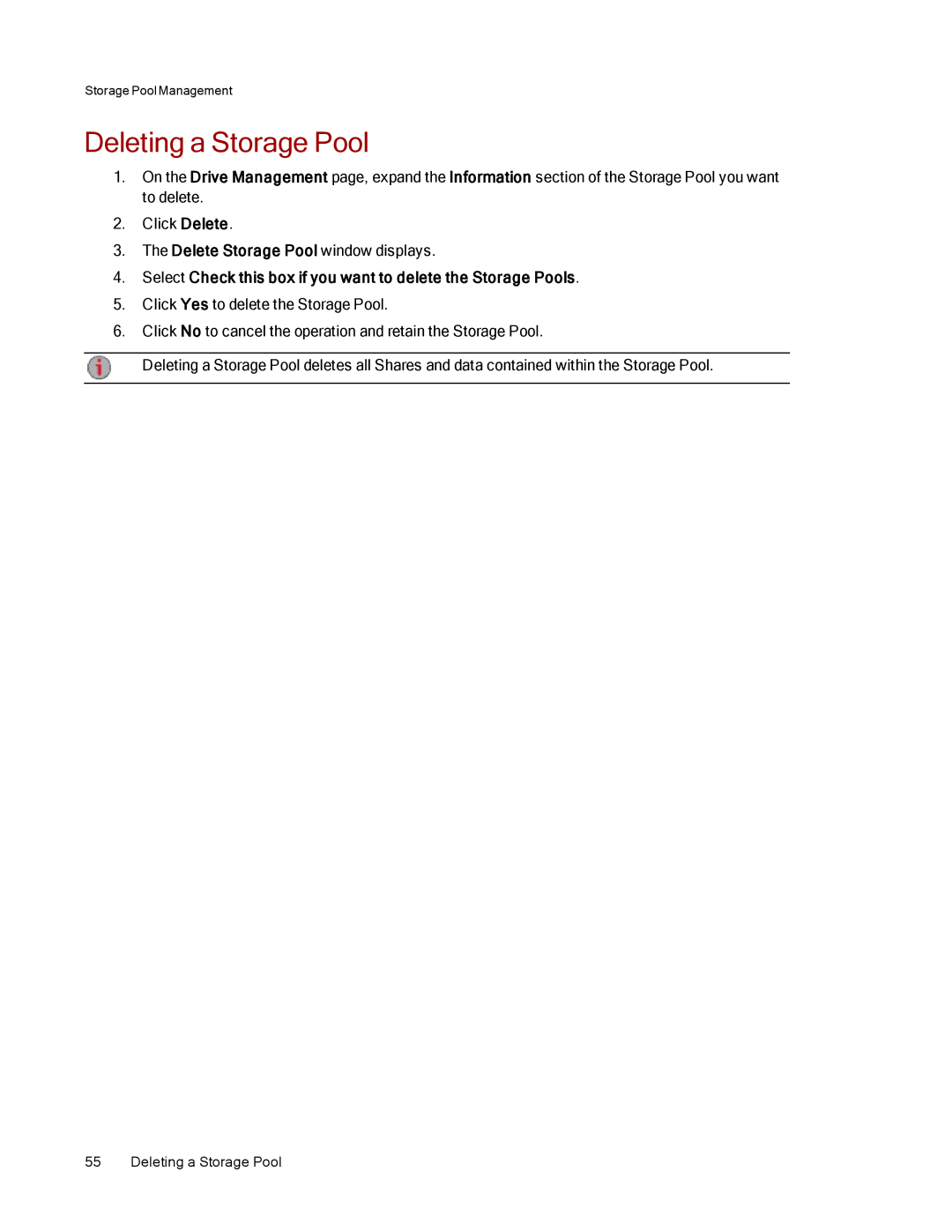 Lenovo 70BJ9005WW, 70BJ9007WW manual Deleting a Storage Pool 