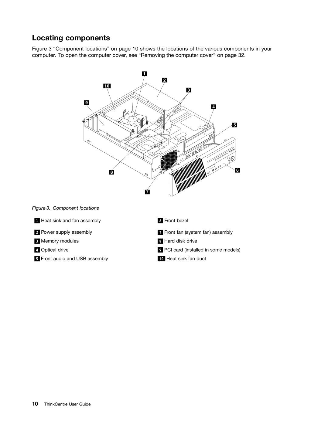 Lenovo 3134, 7339, 5039, 5033, 3167, 3171, 3147, 3143, 3154, 3132, 3157, 3176, 3140 manual Locating components, Component locations 