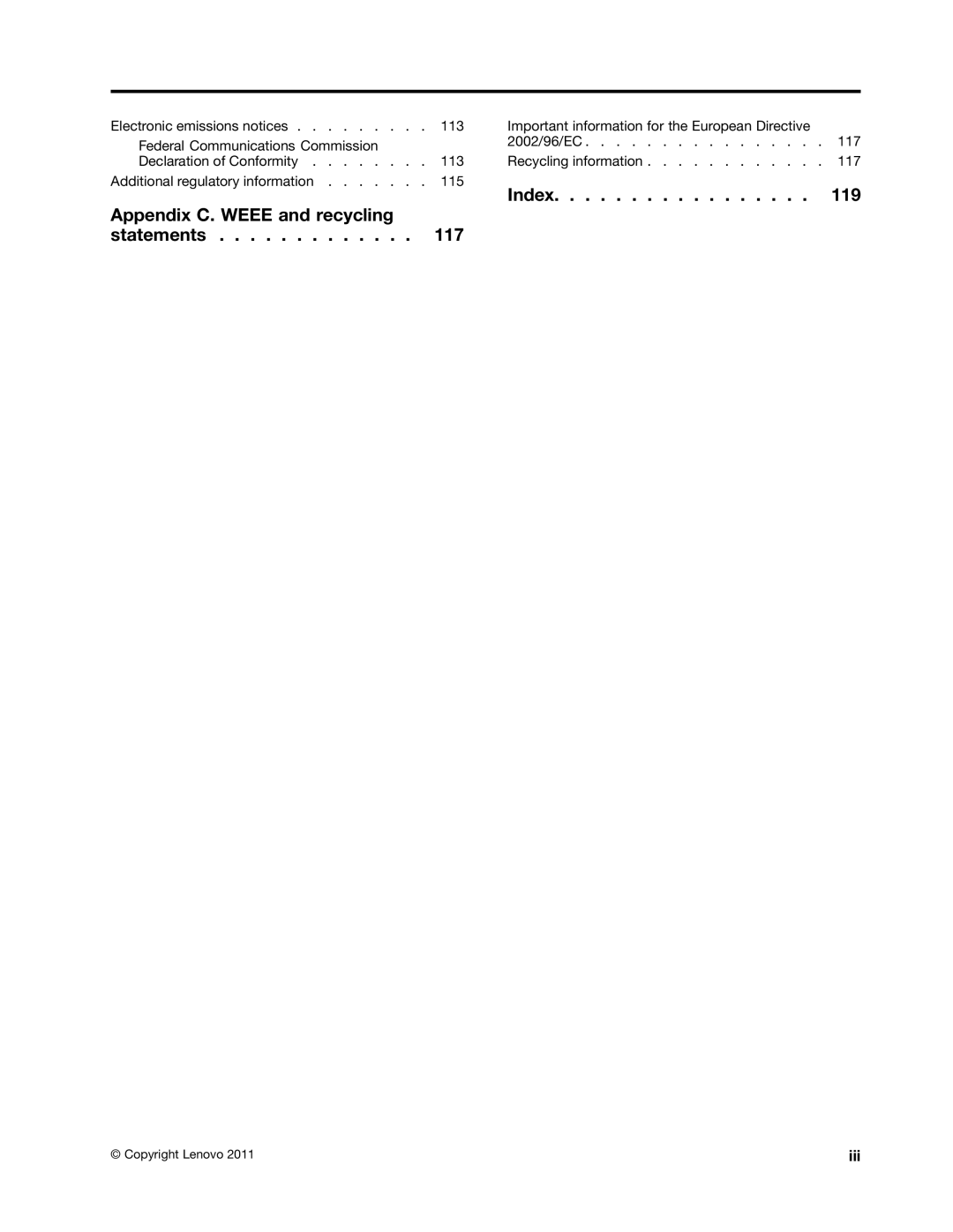 Lenovo 3147, 7339, 5039, 5033, 3167, 3171, 3143, 3154, 3132, 3134, 3157, 3176, 3140 manual Appendix C. Weee and recycling statements 