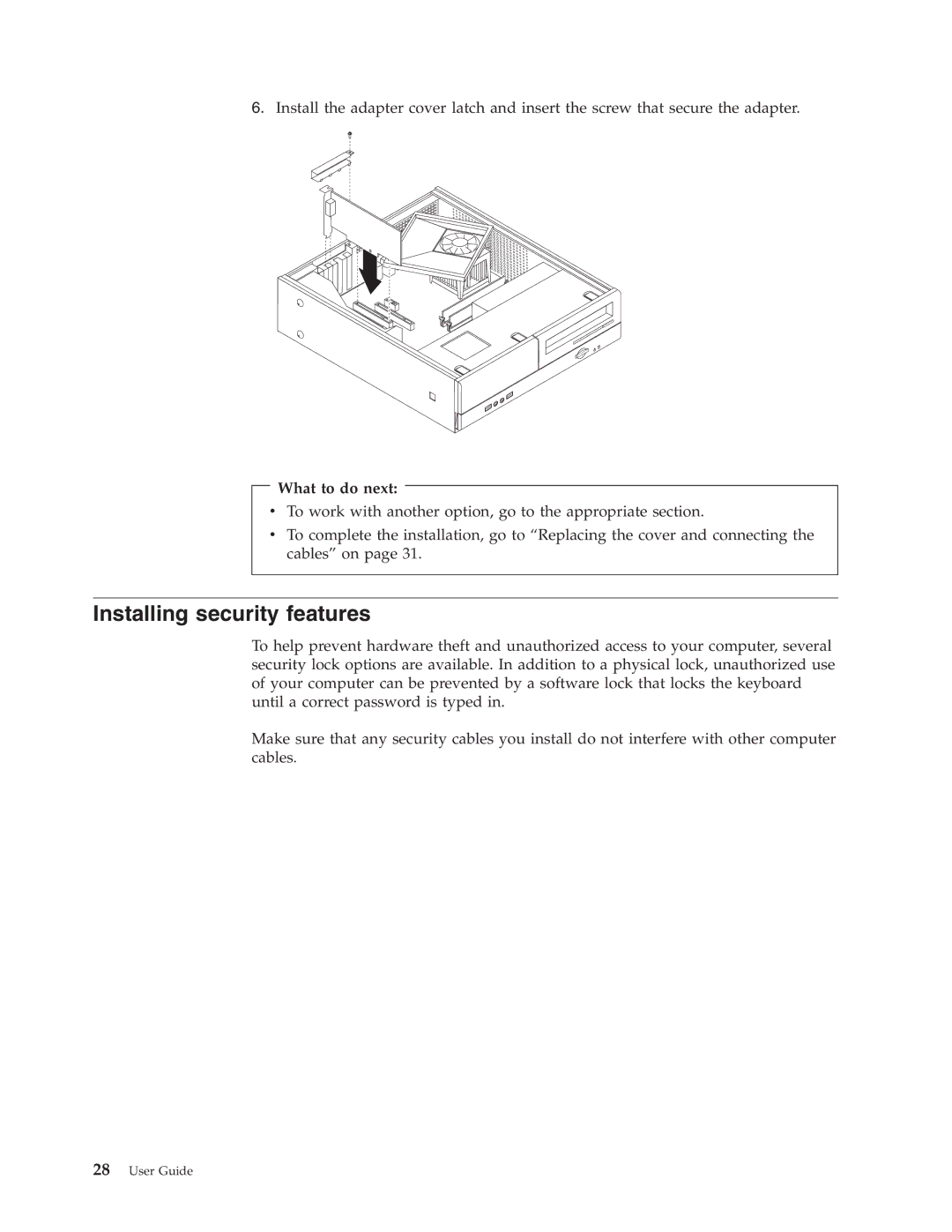 Lenovo 7396, 7397, 7392, 7391, 7398, 7390 manual Installing security features 