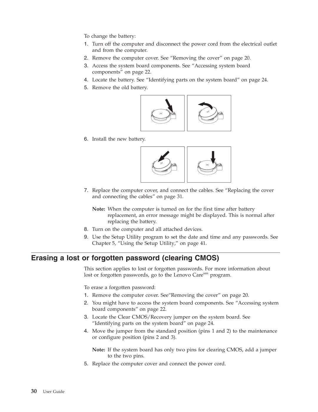 Lenovo 7397, 7392, 7391, 7398, 7396, 7390 manual Erasing a lost or forgotten password clearing Cmos 