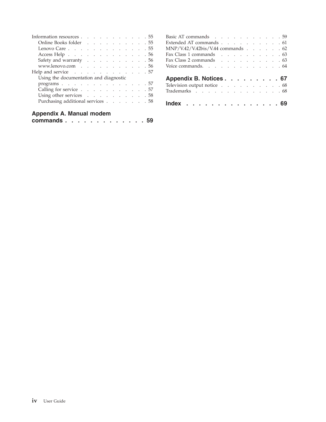 Lenovo 7397, 7392, 7391, 7398, 7396, 7390 manual Index Appendix A. Manual modem Commands 